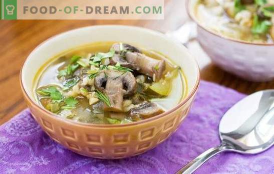 Supa de ciuperci cu orz de perle este o farfurie consistentă și ușor de gătit. Retete originale de supa de ciuperci cu orz de perle