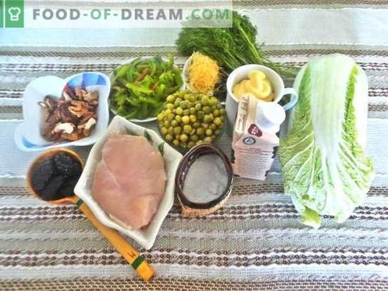 Salata cu sân: o rețetă cu fotografii. Descrierea pas cu pas a unei salate uimitoare cu sân, prune, brânză și varză chineză