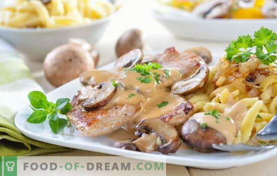 Carne de porc cu cartofi și ciuperci: prăjit, coaptă, tocată. Variante interesante de cartofi de gătit cu carne de porc și ciuperci