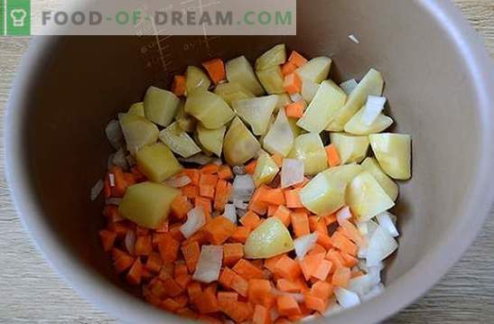 Tufă de legume cu chifteluțe într-un aragaz lent: o farfurie consistentă și frumoasă. Rețeta fotografică pas-cu-pas a gătirii într-o multicooker de legume cu legume