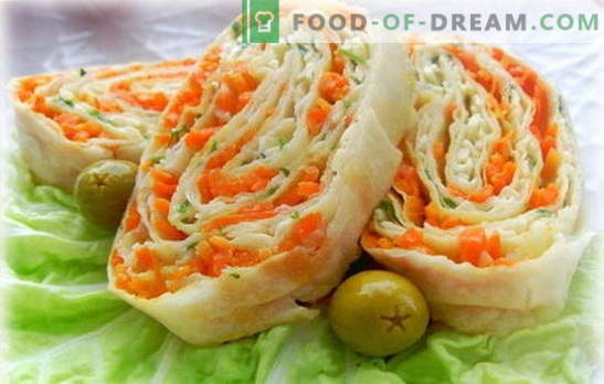 Lavash roll cu morcovi coreeni - simplu, gustos, sănătos. Variante de umpluturi pentru roșii de pită cu morcovi coreeni