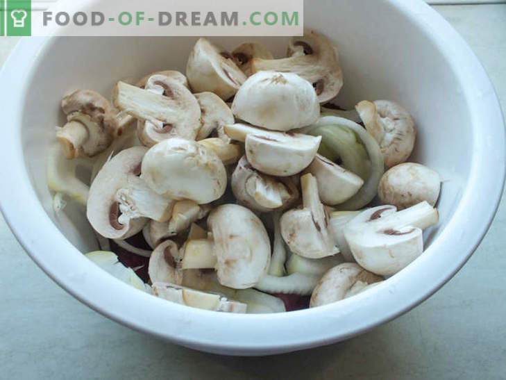 Făcată în foiță de vită cu ciuperci suculentă - o rețetă pentru un fel de mâncare delicioasă cu un secret