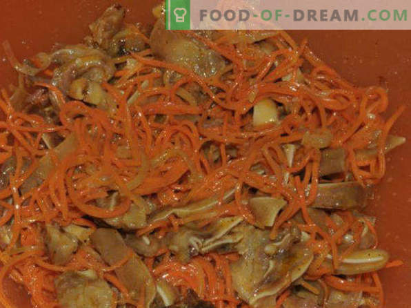 Rețete coreeană de morcov la domiciliu cu pui, cu condimente, pentru iarnă