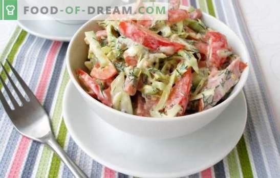 Salată cu castraveți și cârnați - gătite cu gust! Rețete pentru salate cu castraveți și cârnați: hrănitoare, ușoare, stratificate, dietetice