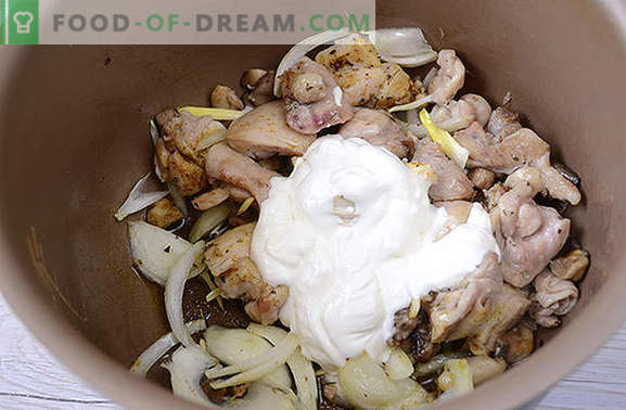 Tigaie de pui cu ciuperci: hrănitoare și parfumate! Rețeta pas-cu-pas a autorului de a găti rapid pui cu ciuperci într-un aragaz lent