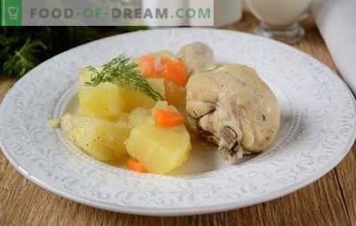 Wie man Kartoffeln mit Hühnchen in einem langsamen Kocher löscht: ein tolles Abendessen in einer halben Stunde! Schritt für Schritt Fotorezept für Hühnereintopf mit Kartoffeln in einem Langsamkocher