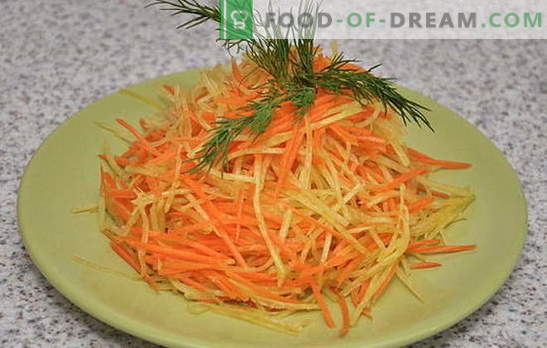 Rădăcină ușoară și salată de morcov răcoritoare. Cele mai bune opțiuni pentru salata dietetică de ridichi și morcovi cu pansamente diferite