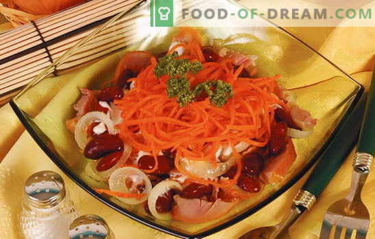 Salată de fasole bogată și sănătoasă cu morcovi, carne, ciuperci și brânză. Cele mai bune retete pentru salata de fasole cu morcovi: zilnic, festive