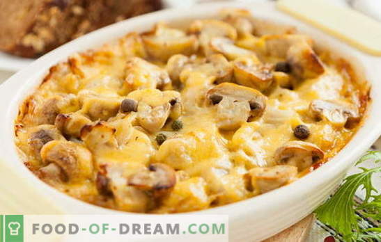 Aardappel met kip en champignons in de oven - een traditie! Recepten voor aardappelen met kip en champignons: in folie, huls en potten