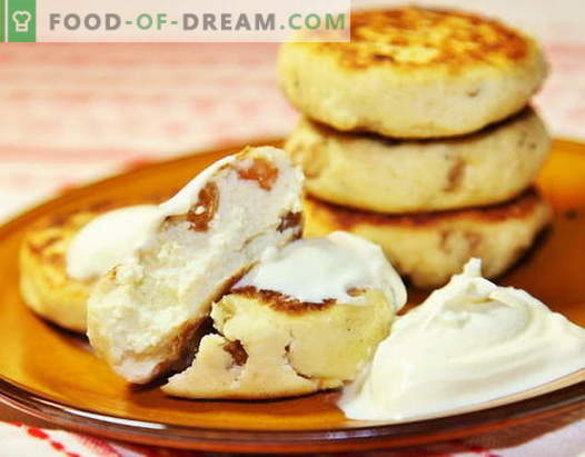 Cheesecakes - cele mai bune rețete. Cum să rapid și gustoase bucate de brânză prăjituri cu stafide.