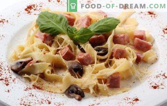 Fettuccine cu șuncă - fidea în italiană! Moduri diferite de gătit fettuccine cu șuncă și brânză, ciuperci, roșii