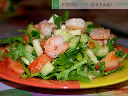 Salate mit Rucola und Garnelen - die fünf besten Rezepte. Wie man richtig und lecker Salate mit Rucola und Garnelen zubereitet.