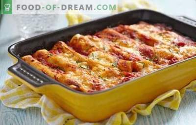 Cannelloni with minced meat - Italy on a plate! Cooking cannelloni with minced meat and cheese, mushrooms, tomatoes, spinach sauce