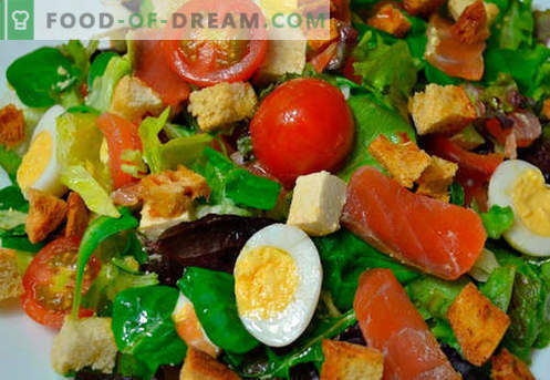 Salată cu somon și roșii - rețetele potrivite. Salată de gătit rapidă și gustoasă, cu somon și roșii.