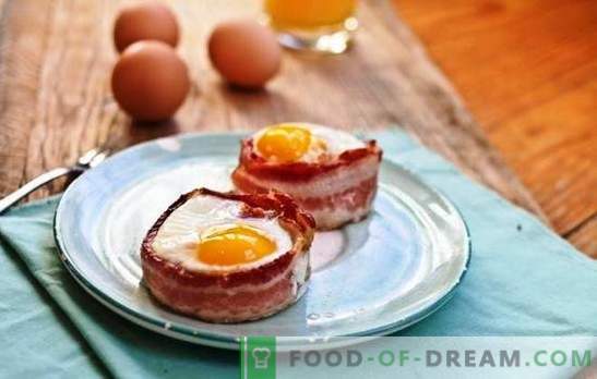 Bacon și ouă - cel mai bun oaspete al gătitului la domiciliu. Este greu de surprins, este ușor să se hrănească: fantezie în feluri de ouă prăjite cu slănină
