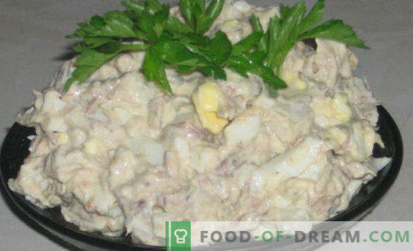Rețete delicioase pentru salate de pește conservat, cu brânză topită, Gentle, Floarea-soarelui, Mimosa
